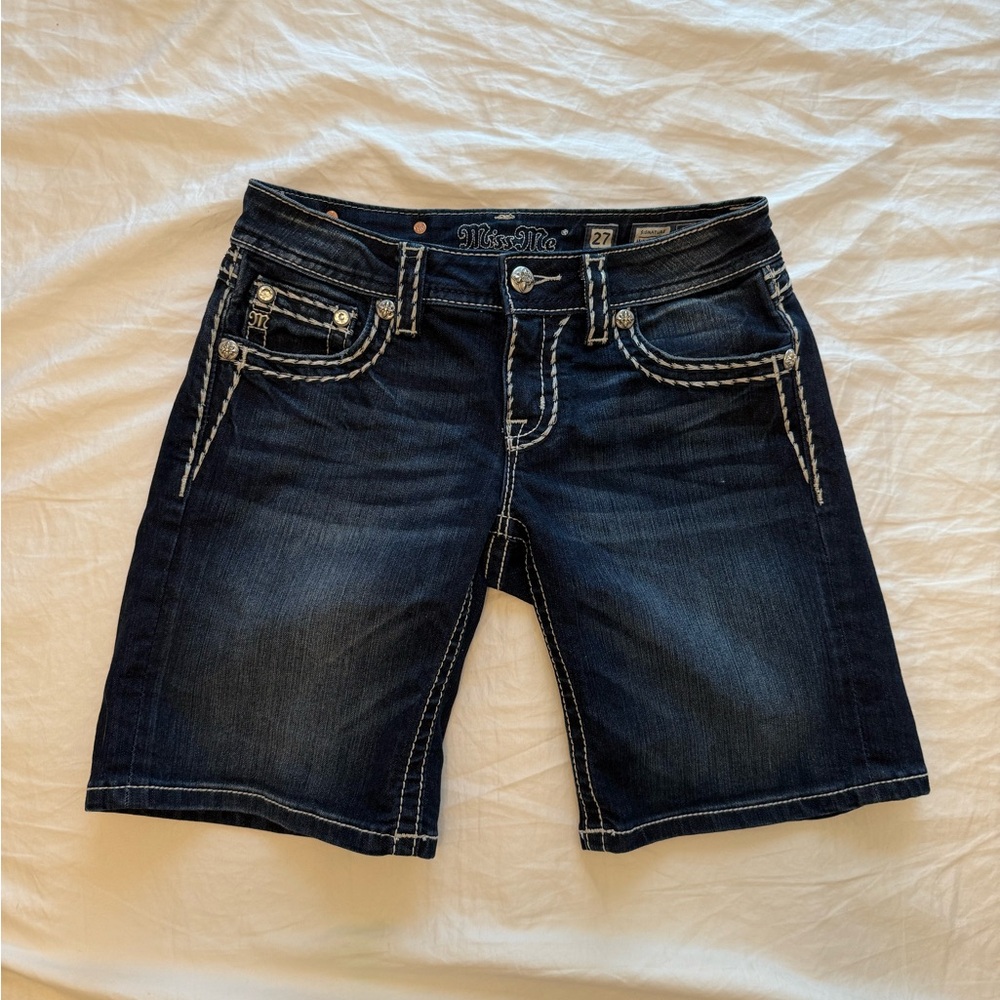 Miss Me Blue Jean Shorts with Distressed Look